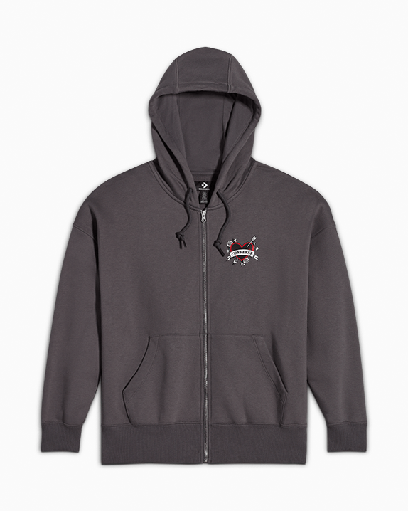Heart Tattoo Full-Zip Oversized Hoodie
